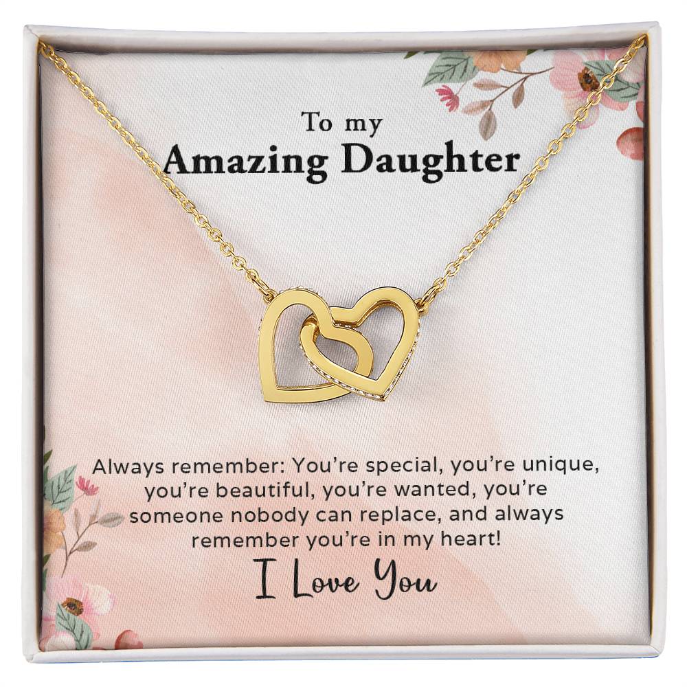 To My Amazing Daughter - Always In My Heart - Interlocking Hearts Necklace - Mallard Moon Gift Shop