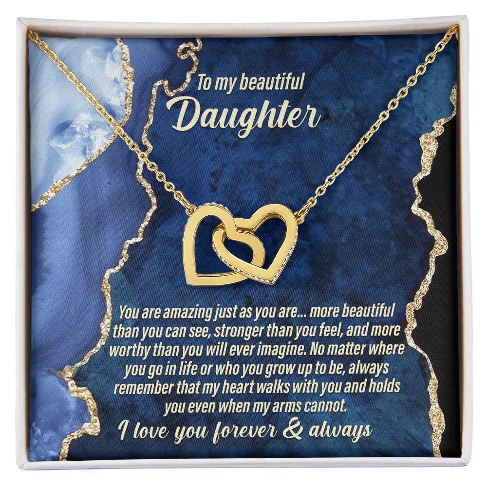 Daughter Inspirational - My Heart Walks with You - Interlocking Hearts Necklace - Mallard Moon Gift Shop