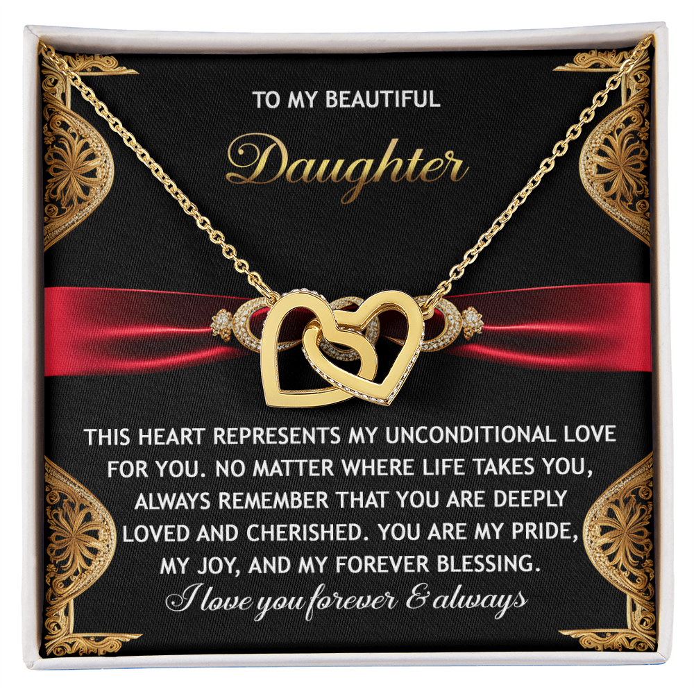 To My Beautiful Daughter - Unconditional Love - Interlocking Hearts Necklace - Mallard Moon Gift Shop