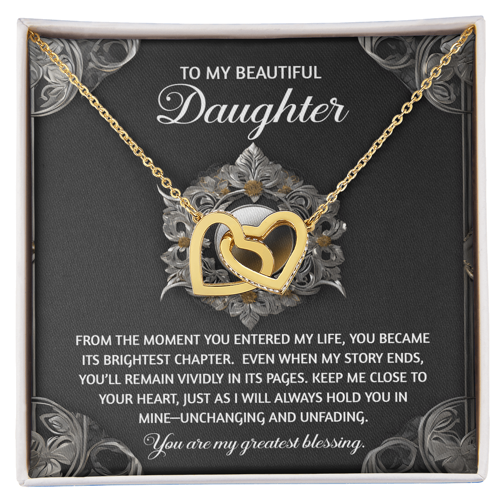 To My Beautiful Daughter - Interlocking Hearts Necklace with Sentimental Message – Birthday, Graduation, Christmas Jewelry – Luxury LED Box Option - Mallard Moon Gift Shop