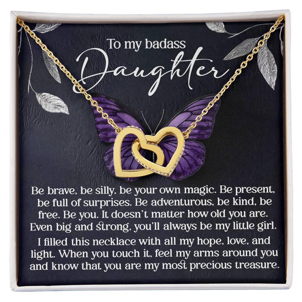 To My Badass Daughter - Be Your Own Magic - Interlocking Hearts Necklace – Empowering Gift for Strength & Confidence - Mallard Moon Gift Shop