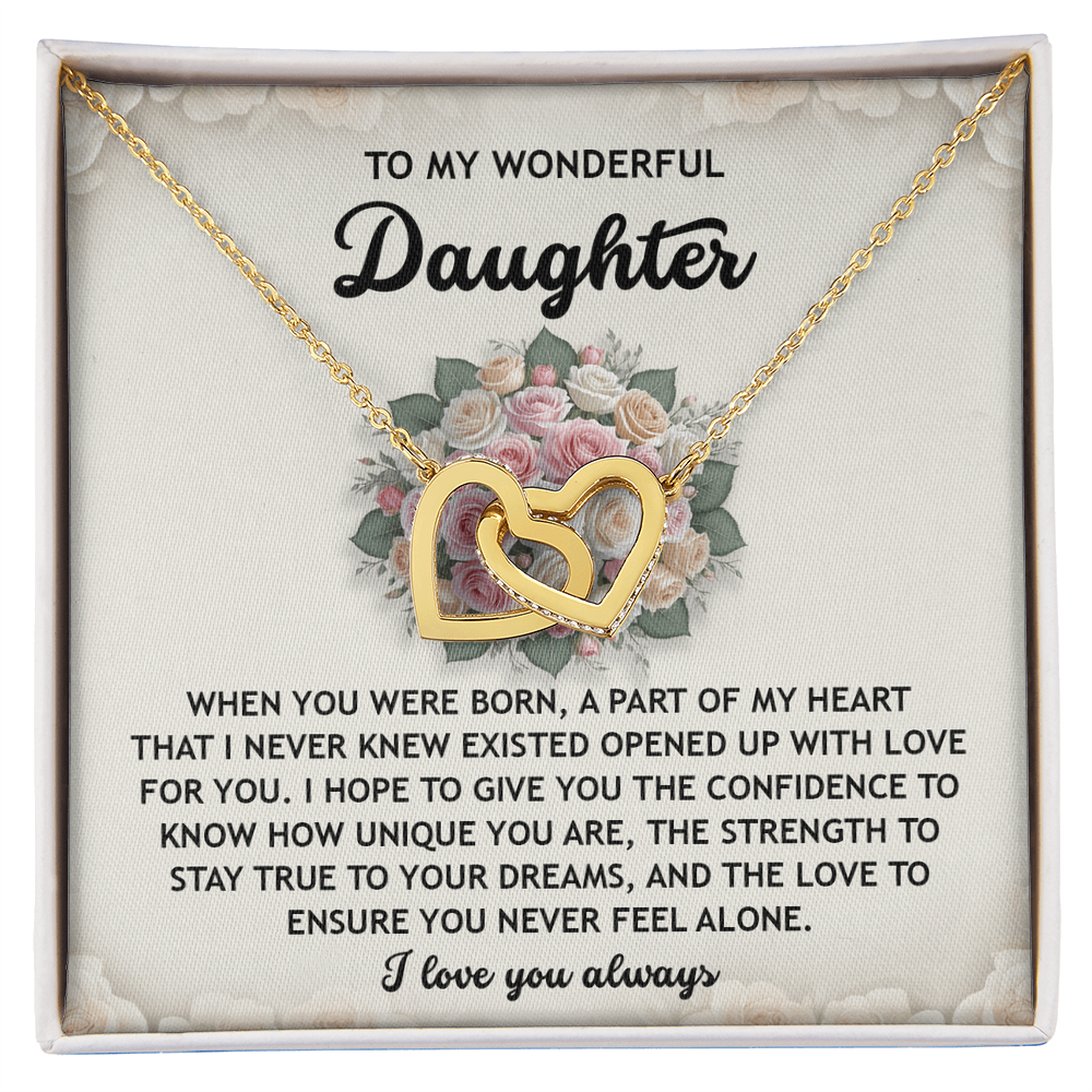 To My Wonderful Daughter -Stay True To Your Dreams- Interlocking Hearts Necklace - Mallard Moon Gift Shop