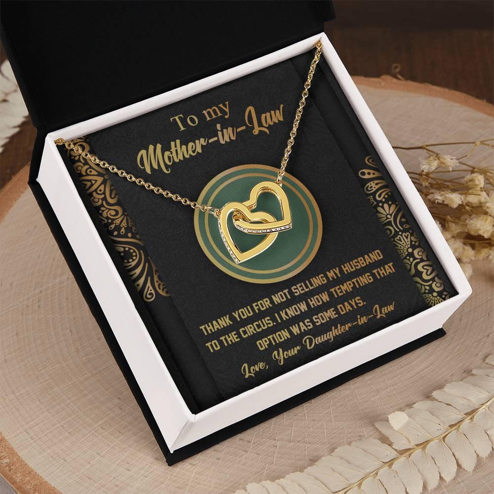 Gift for Mother-in-Law Thank You for Not Selling My Husband to the Circus Cross Interlocking Hearts Necklace - Mallard Moon Gift Shop