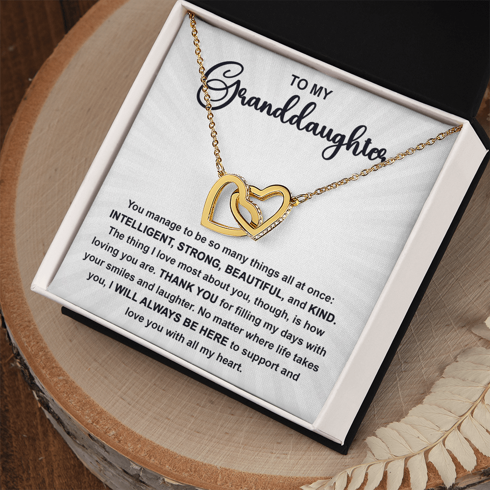 To My Granddaughter Interlocking Hearts Necklace – Intelligent, Strong, Beautiful & Kind Message Card | Heartfelt Gift from Grandma or Grandpa - Mallard Moon Gift Shop