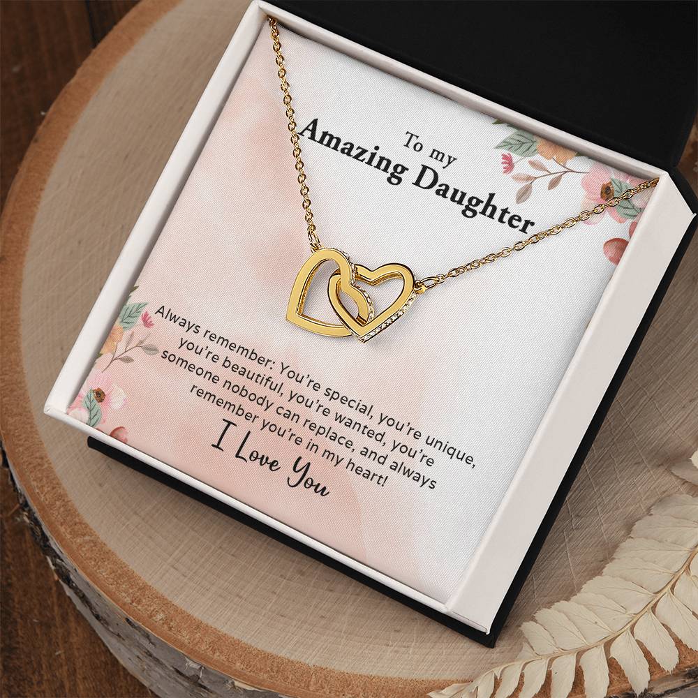 To My Amazing Daughter - Always In My Heart - Interlocking Hearts Necklace - Mallard Moon Gift Shop