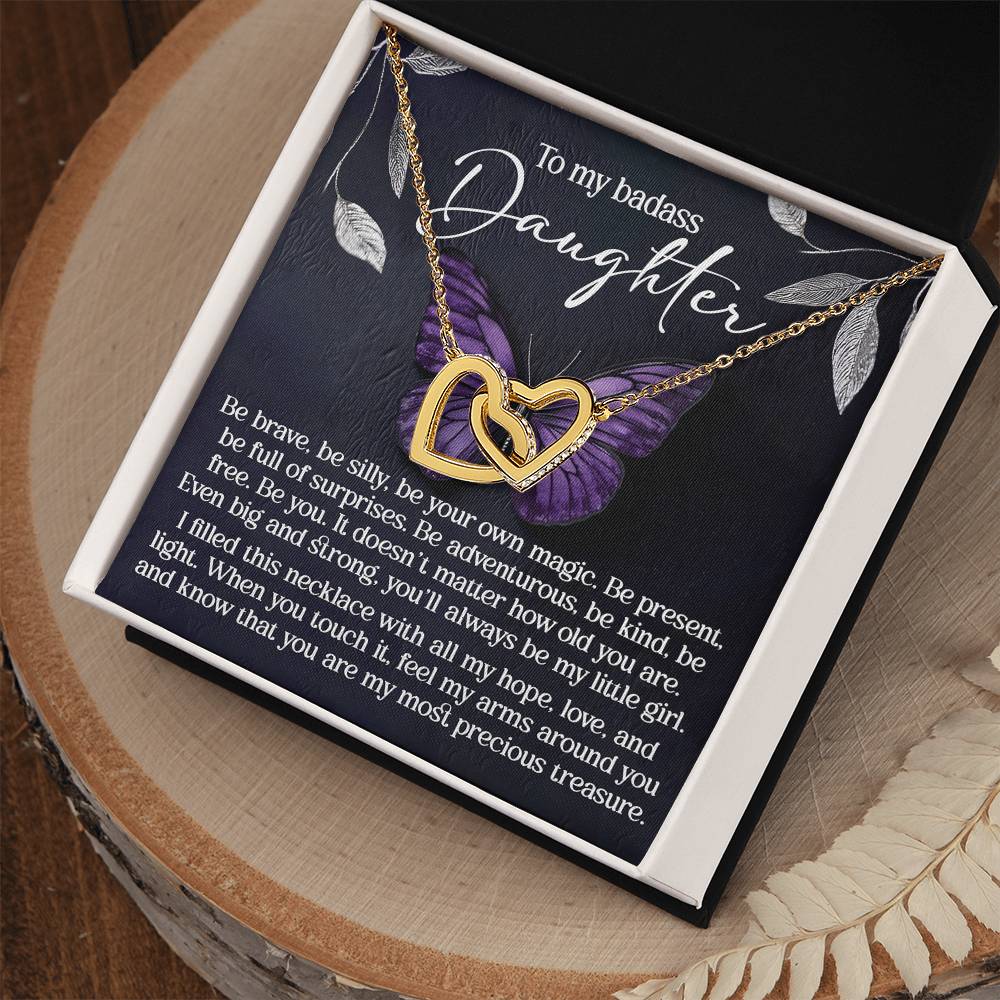 To My Badass Daughter - Be Your Own Magic - Interlocking Hearts Necklace – Empowering Gift for Strength & Confidence - Mallard Moon Gift Shop