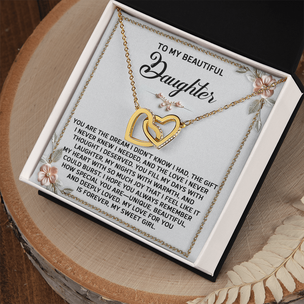 To My Beautiful Daughter - A Sentimental Gift of Love & Joy - Interlocking Hearts Necklace - Mallard Moon Gift Shop