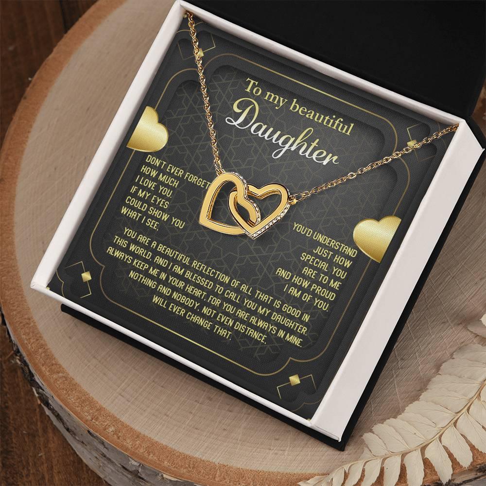 Daughter Gift for Birthday, Christmas, Graduation - Proud of You - Beautiful Reflection - Interlocking Hearts Necklace - Mallard Moon Gift Shop