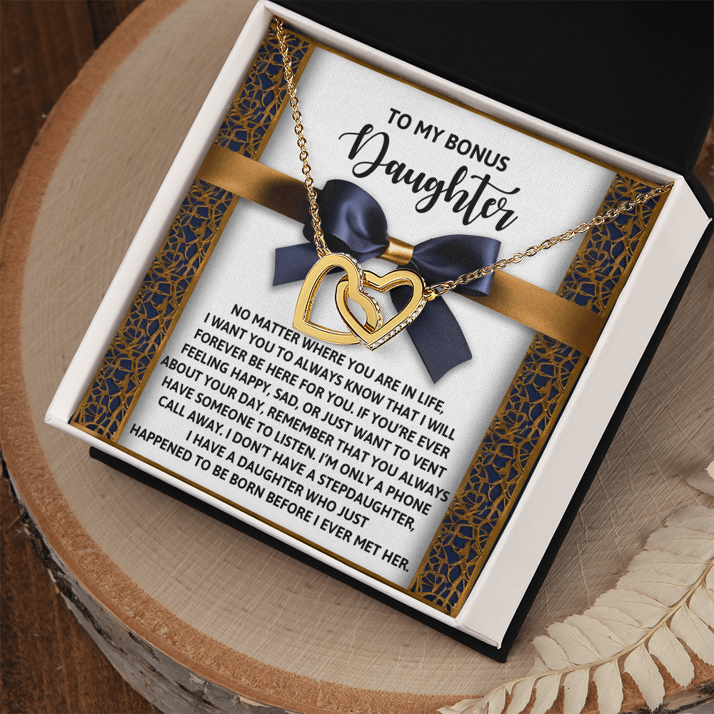 Bonus Daughter Heartfelt Gift Interlocking Hearts Necklace - I'm Only a Phone Call Away - Mallard Moon Gift Shop