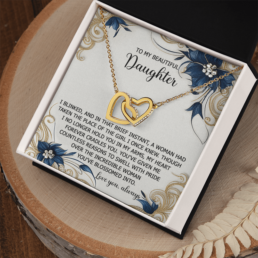 To My Beautiful Daughter - My Love and Pride - Interlocking Hearts Necklace - Mallard Moon Gift Shop