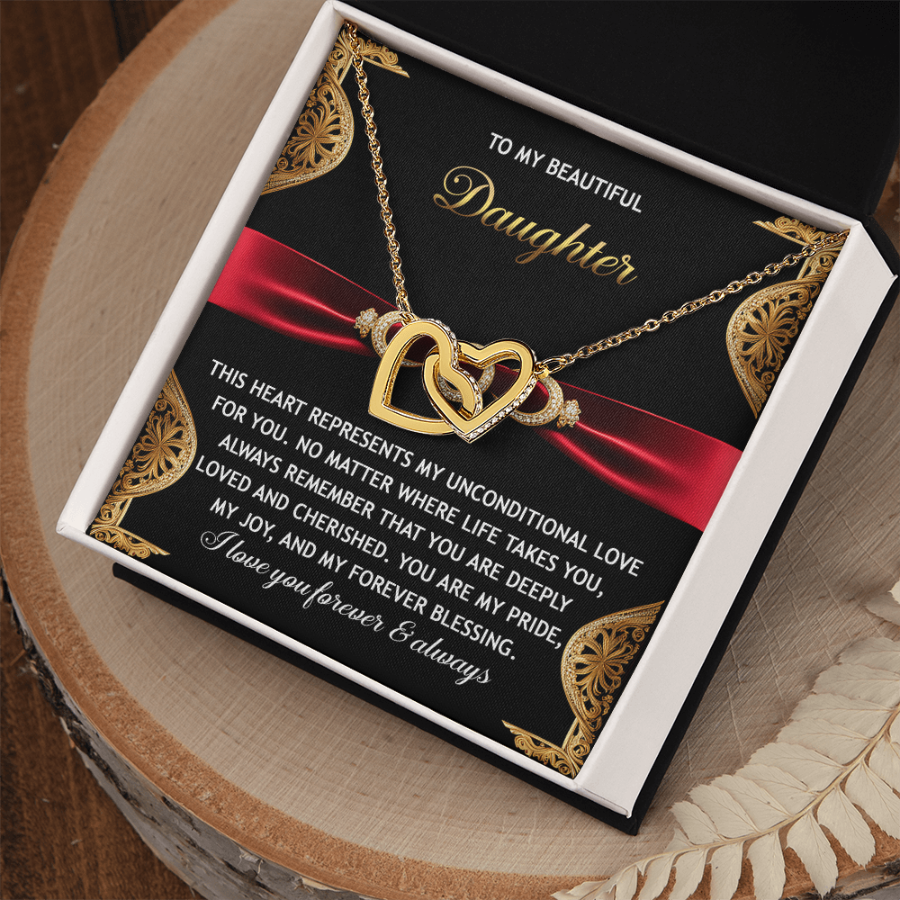 To My Beautiful Daughter - Unconditional Love - Interlocking Hearts Necklace - Mallard Moon Gift Shop