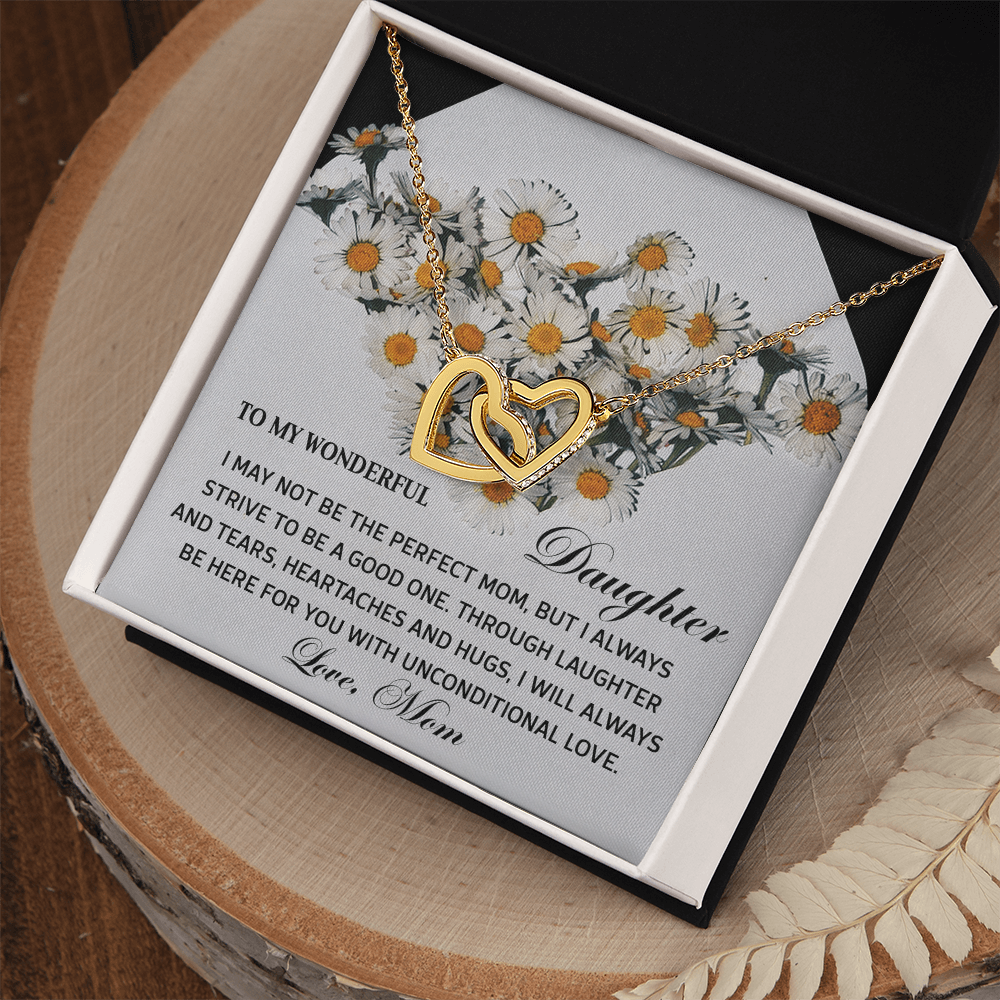 To My Wonderful Daughter - Unconditional Love from Mom - Interlocking Hearts Necklace - Mallard Moon Gift Shop