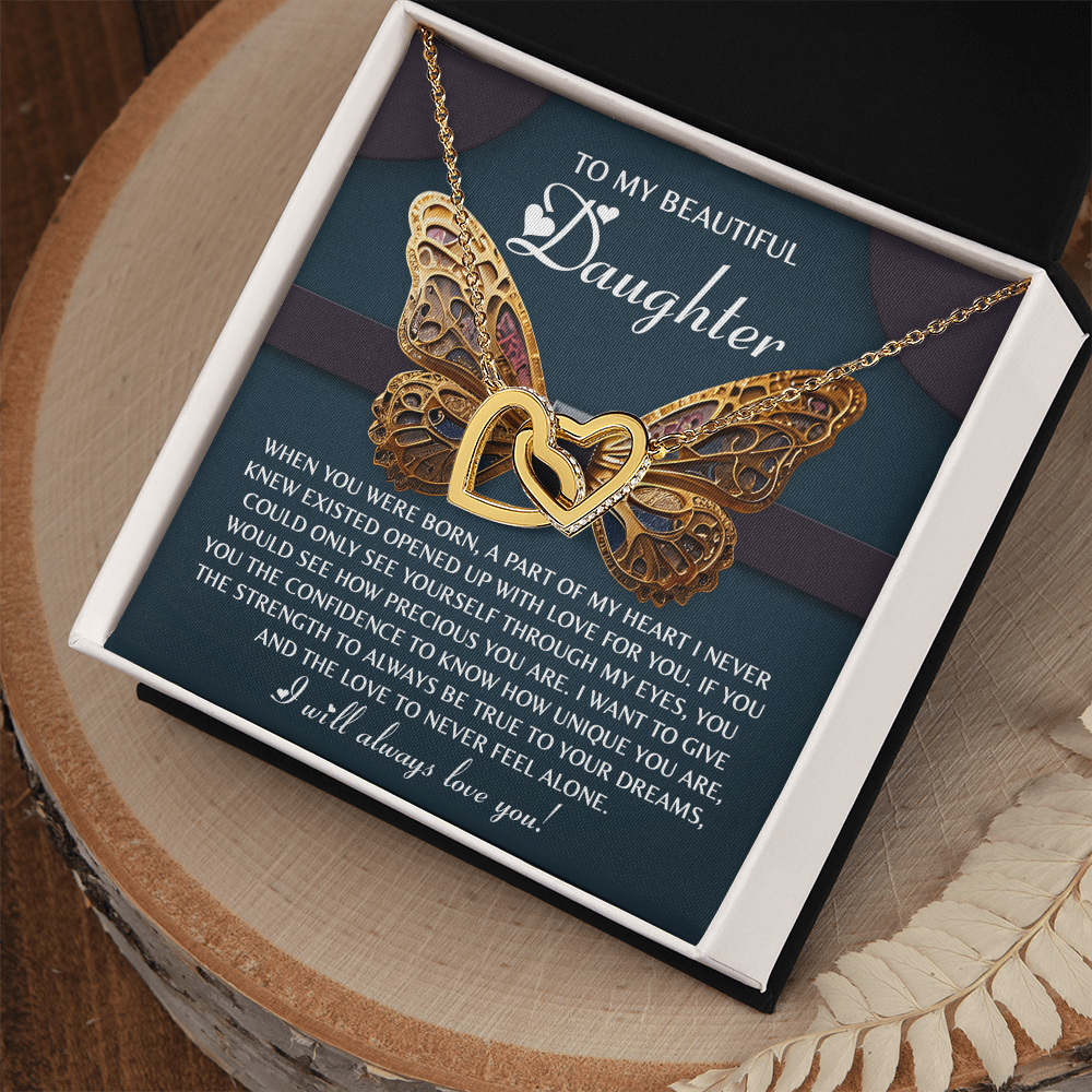 To My Beautiful Daughter- Never Feel Alone - Interlocking Hearts Necklace - Mallard Moon Gift Shop
