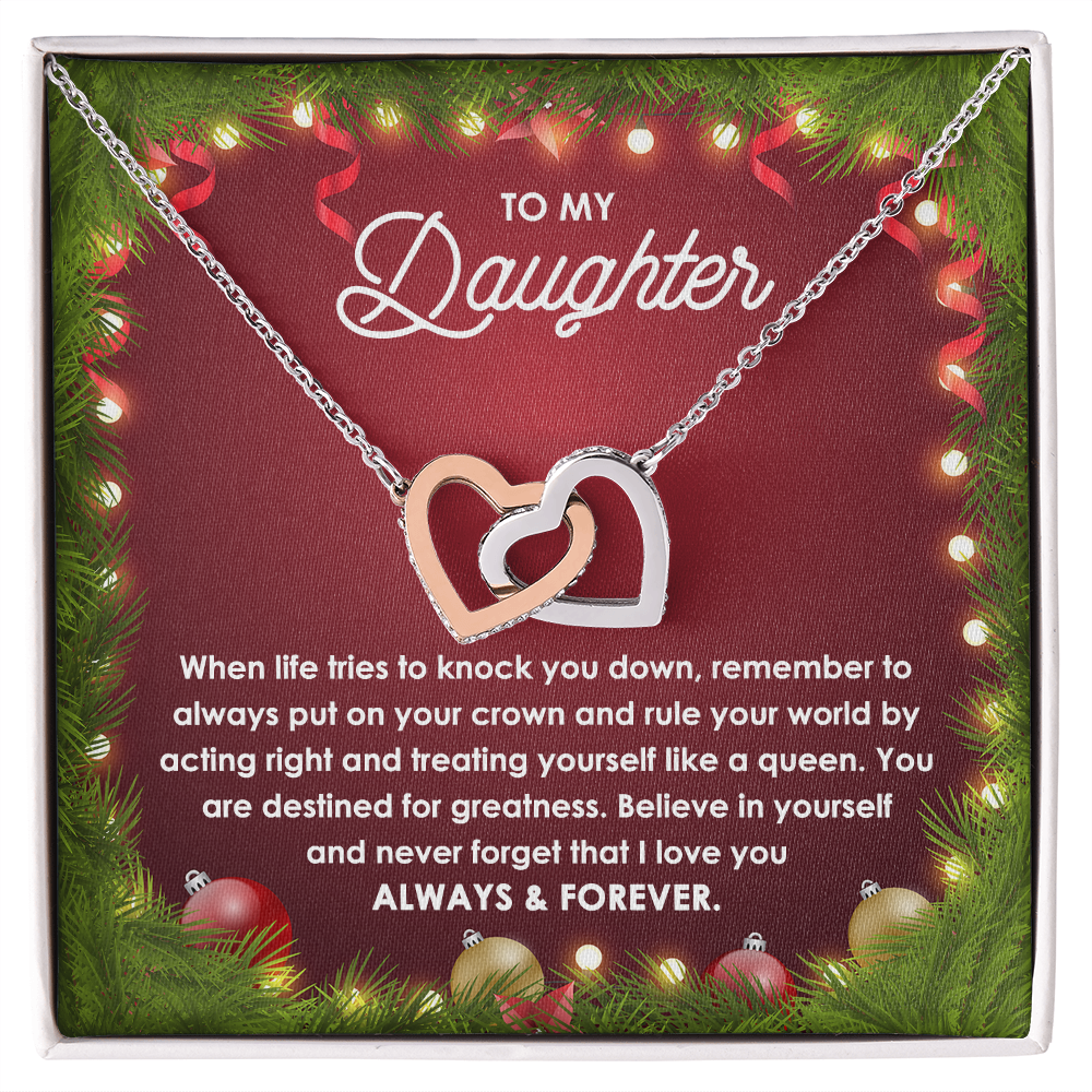 Daughter Gift - You Rule the World - Interlocking Hearts Pendant Necklace Christmas Gift - Mallard Moon Gift Shop