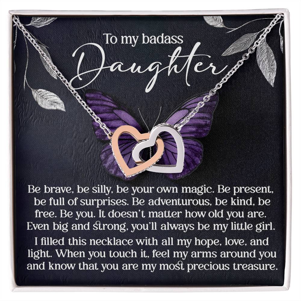 To My Badass Daughter - Be Your Own Magic - Interlocking Hearts Necklace – Empowering Gift for Strength & Confidence - Mallard Moon Gift Shop