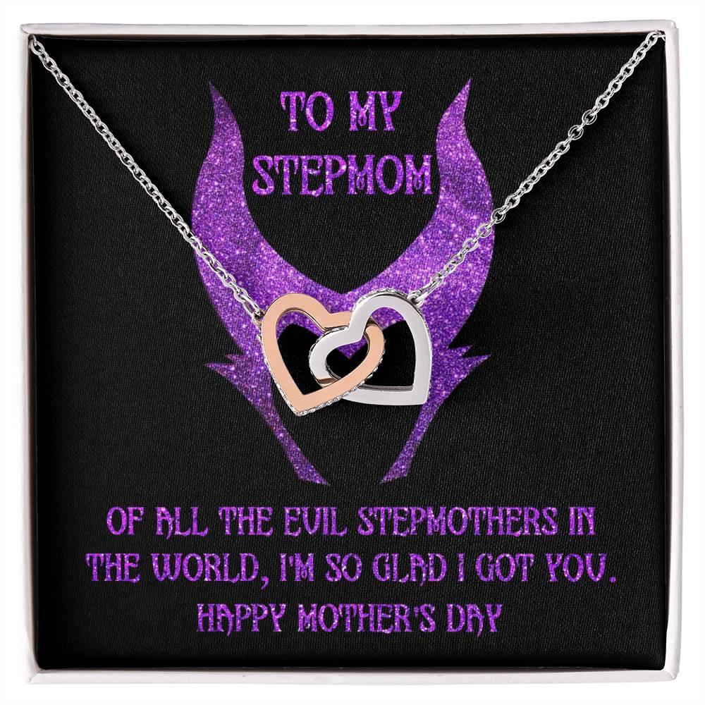Stepmom Mother's Day Gift - To My Stepmom - Of All the Evil Stepmothers in the World, I'm Glad I Got You Interlocking Hearts Pendant Necklace - Mallard Moon Gift Shop