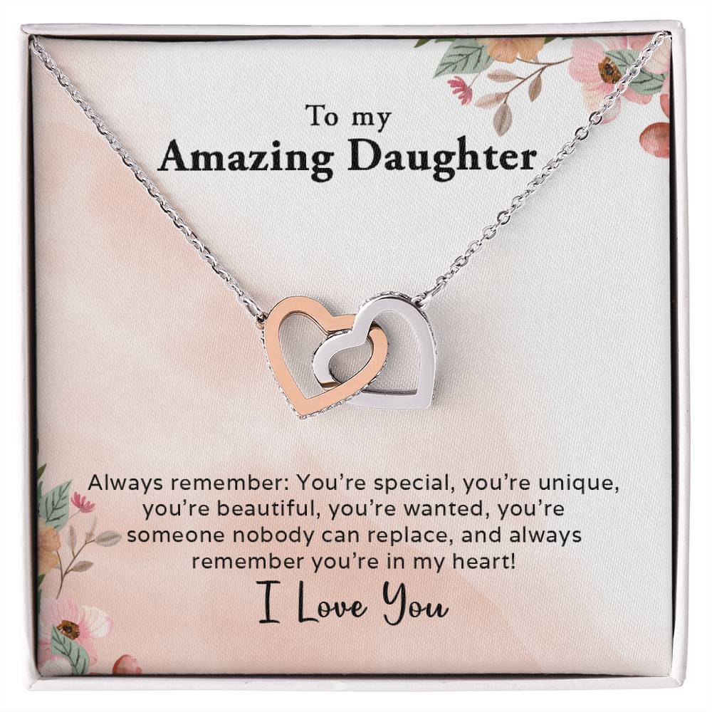 To My Amazing Daughter - Always In My Heart - Interlocking Hearts Necklace - Mallard Moon Gift Shop