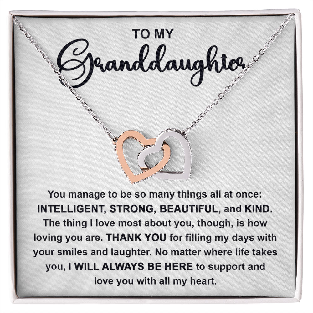 To My Granddaughter Interlocking Hearts Necklace – Intelligent, Strong, Beautiful & Kind Message Card | Heartfelt Gift from Grandma or Grandpa - Mallard Moon Gift Shop