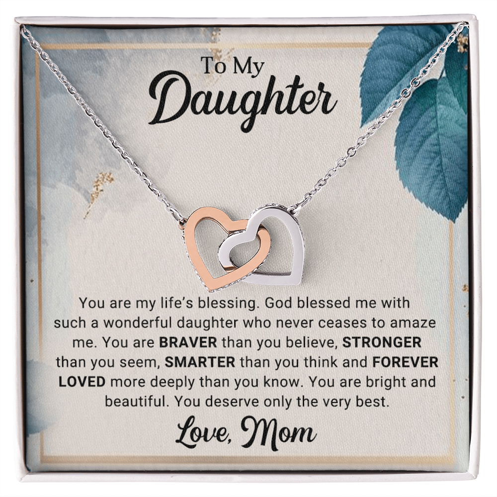 To My Daughter Interlocking Hearts Necklace – Braver, Stronger, Smarter Message from Mom | Faith-Inspired Gift for Birthday or Graduation - Mallard Moon Gift Shop