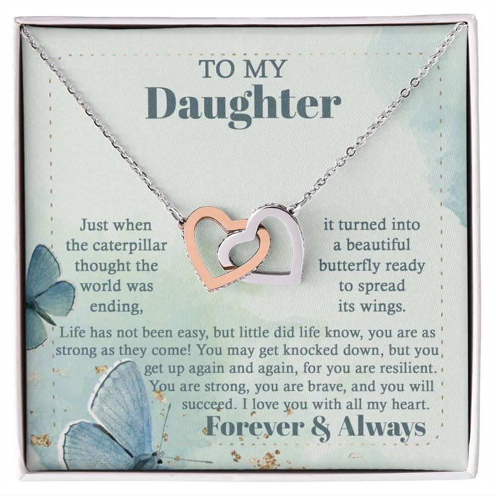 Gift for Birthday, Christmas - Daughter - Beautiful Butterfly - Interlocking Hearts Necklace - Mallard Moon Gift Shop