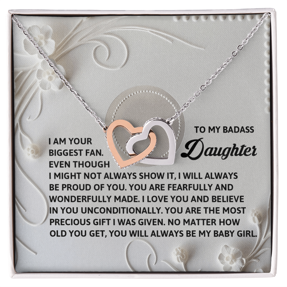 To My Badass Daughter - A Bold & Heartfelt Gift of Love -Interlocking Hearts Necklace - Mallard Moon Gift Shop