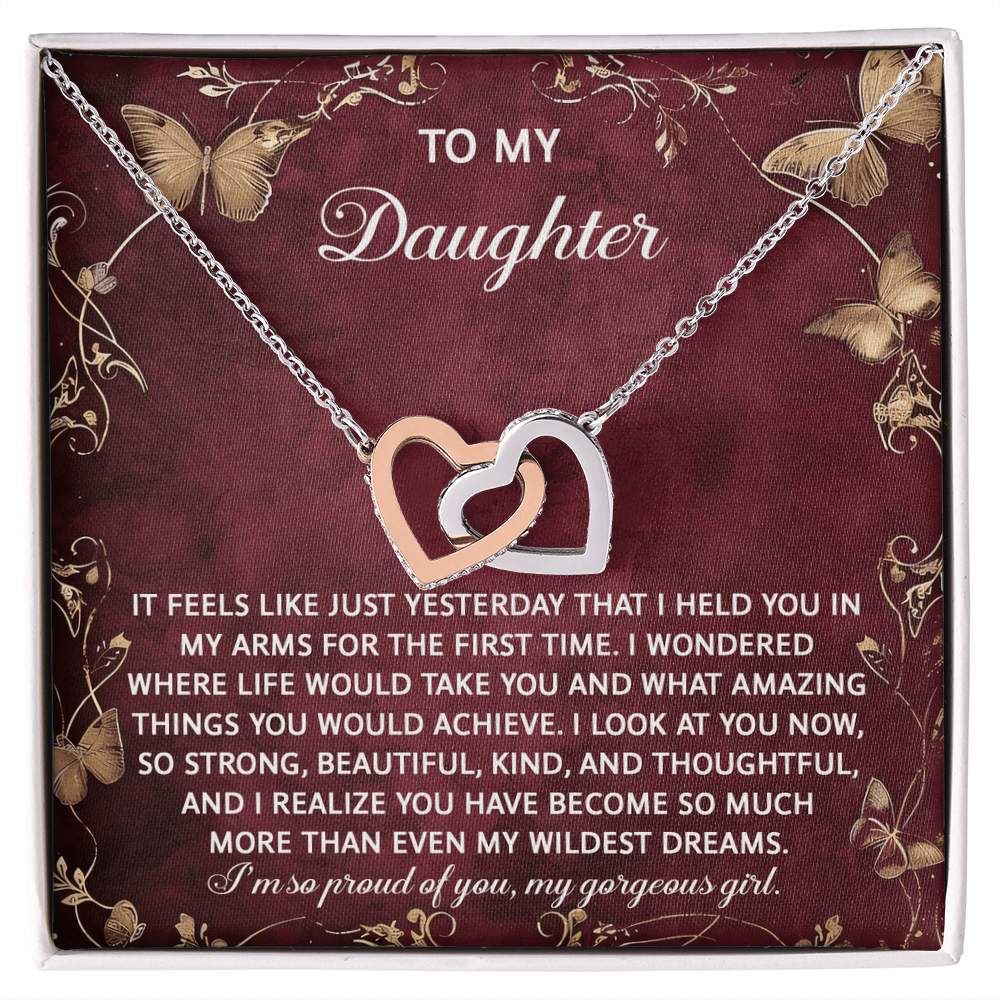 To My Daughter - Heartfelt Gift of Love & Pride - Interlocking Hearts Necklace - Mallard Moon Gift Shop