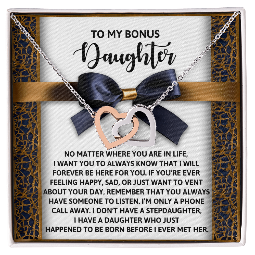 Bonus Daughter Heartfelt Gift Interlocking Hearts Necklace - I'm Only a Phone Call Away - Mallard Moon Gift Shop