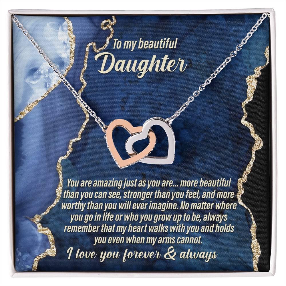 Daughter Inspirational - My Heart Walks with You - Interlocking Hearts Necklace - Mallard Moon Gift Shop