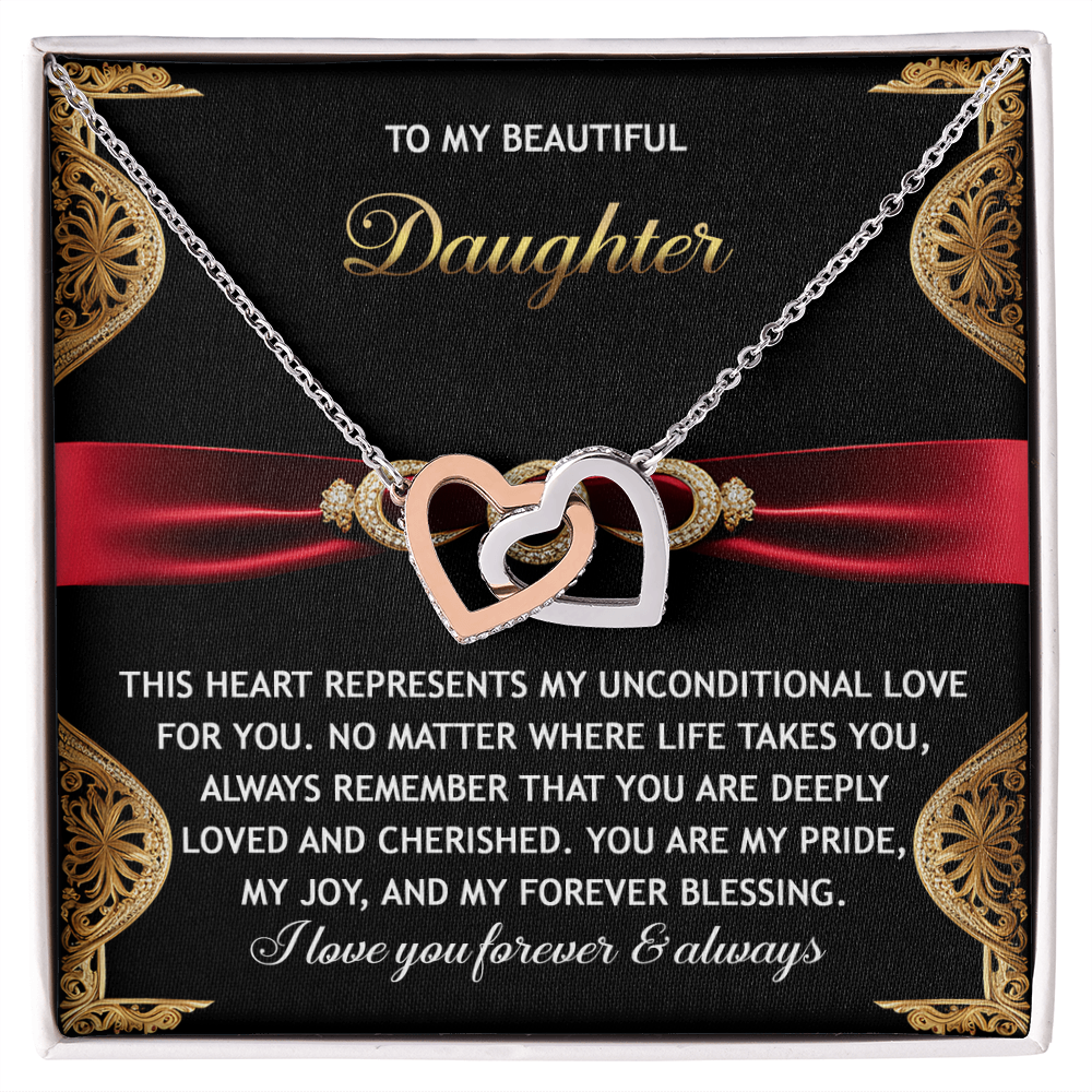 To My Beautiful Daughter - Unconditional Love - Interlocking Hearts Necklace - Mallard Moon Gift Shop