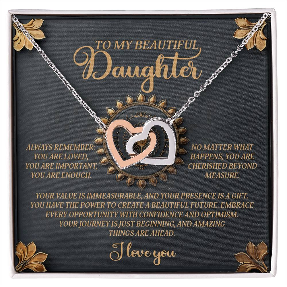 To My Beautiful Daughter - Inspirational Gift of Love & Confidence - Interlocking Hearts Necklace - Mallard Moon Gift Shop