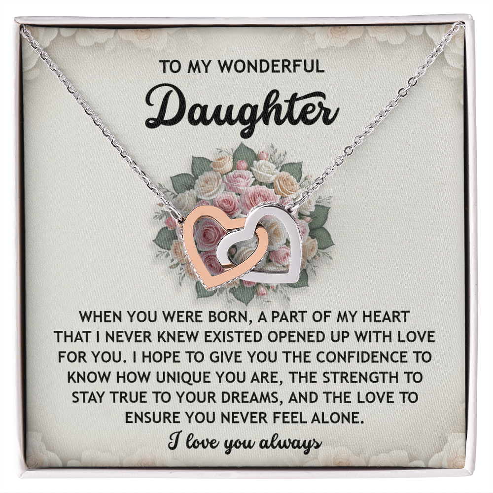 To My Wonderful Daughter -Stay True To Your Dreams- Interlocking Hearts Necklace - Mallard Moon Gift Shop