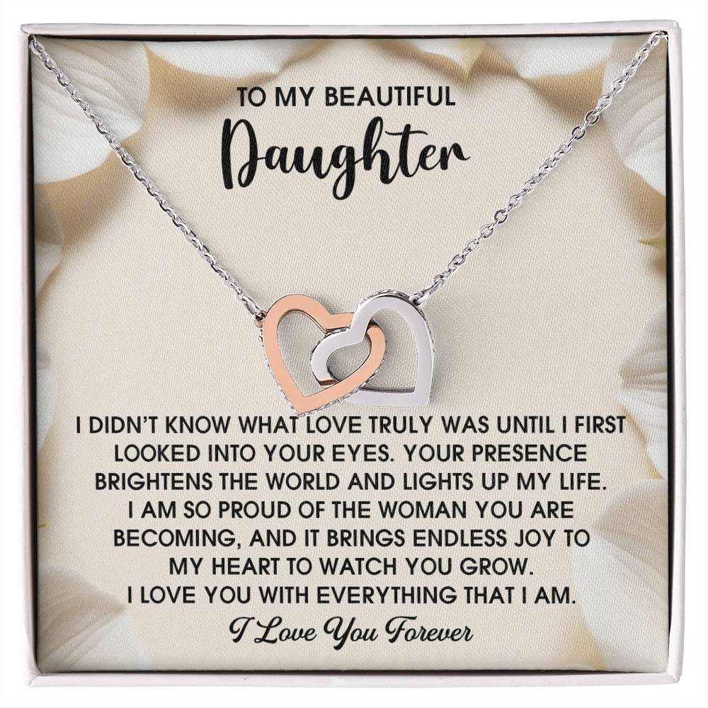 To My Beautiful Daughter – A Heartfelt Gift of Love & Pride- Interlocking Hearts Necklace - Mallard Moon Gift Shop