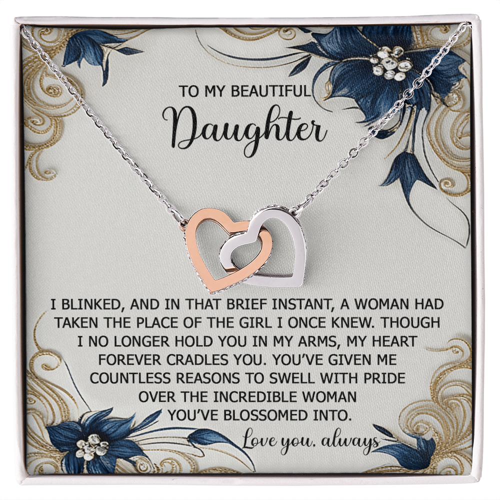 To My Beautiful Daughter - My Love and Pride - Interlocking Hearts Necklace - Mallard Moon Gift Shop