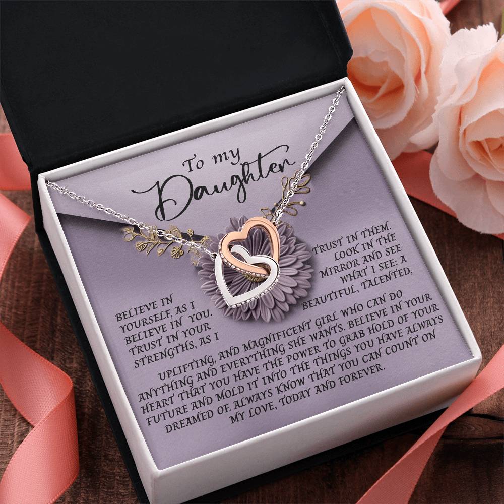 To My Magnificent Daughter - A Gift of Encouragement & Unbreakable Bond - Interlocking Hearts Necklace - Mallard Moon Gift Shop
