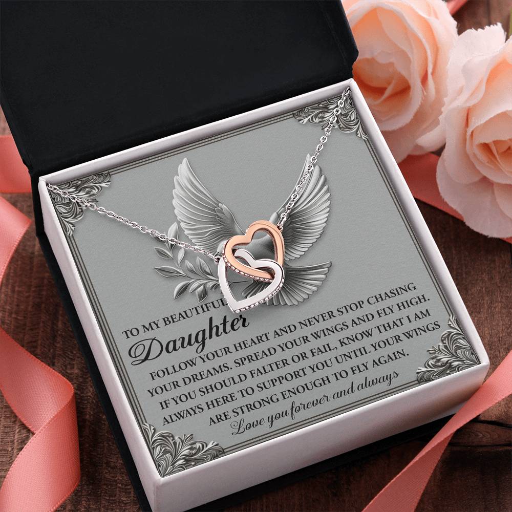 To My Beautiful Daughter - Spread Your Wings & Fly High - Interlocking Hearts Necklace - Mallard Moon Gift Shop