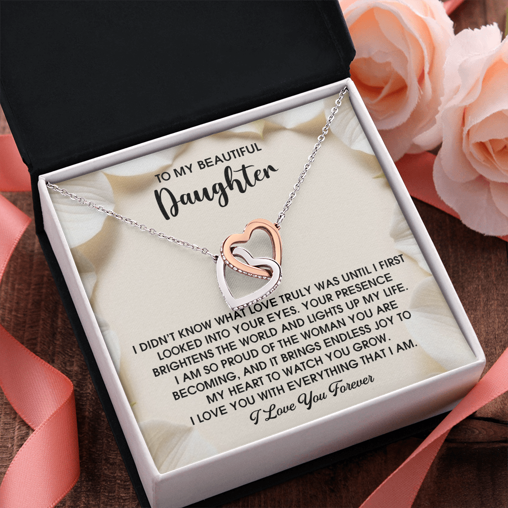 To My Beautiful Daughter – A Heartfelt Gift of Love & Pride- Interlocking Hearts Necklace - Mallard Moon Gift Shop