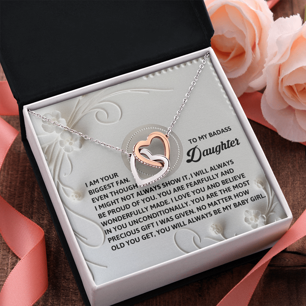 To My Badass Daughter - A Bold & Heartfelt Gift of Love -Interlocking Hearts Necklace - Mallard Moon Gift Shop