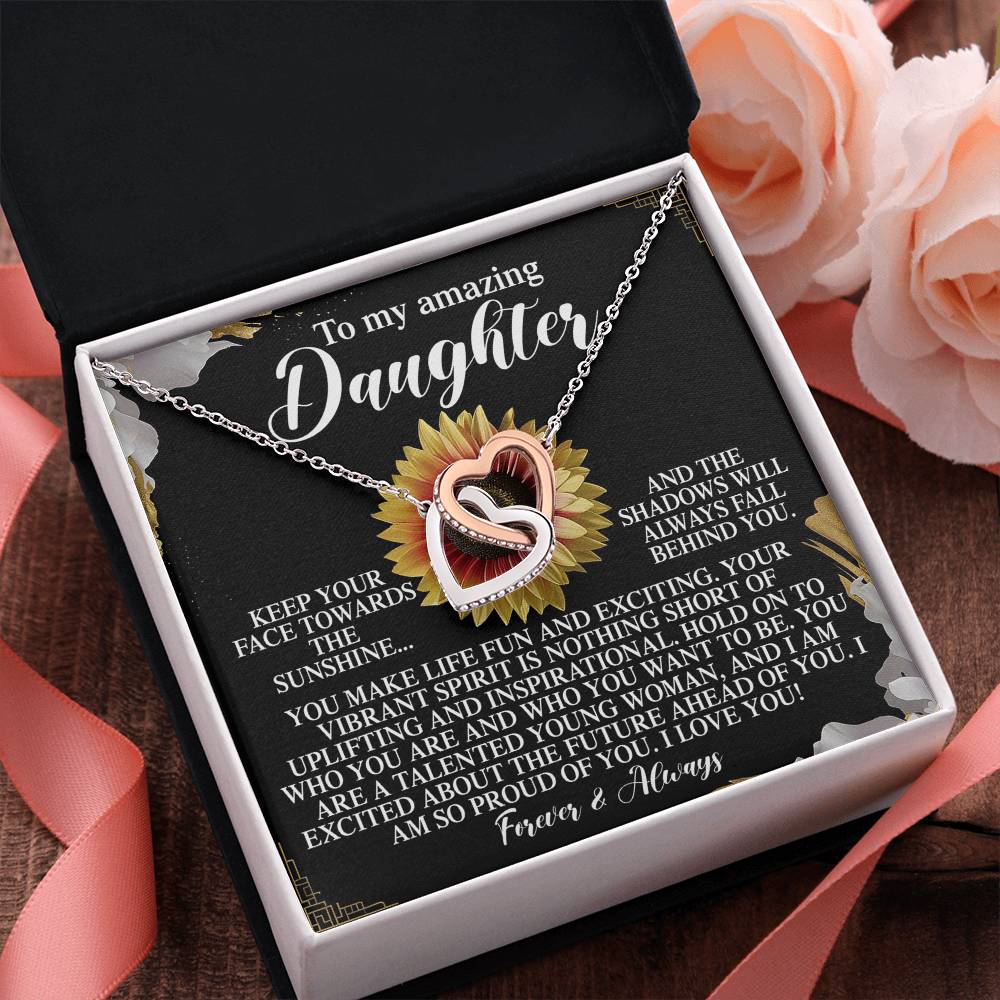 To My Amazing Daughter - Your Vibrant Spirit Inspires Me - Interlocking Hearts Necklace - Mallard Moon Gift Shop