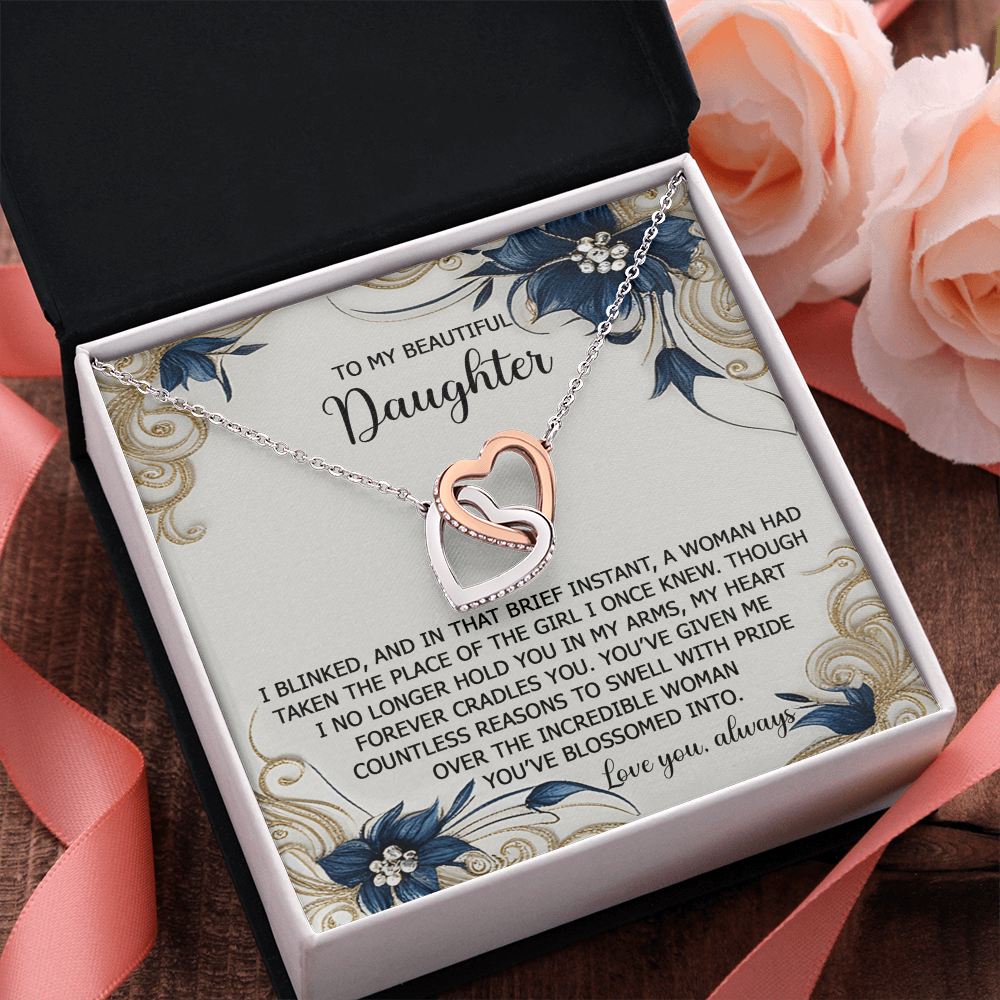 To My Beautiful Daughter - My Love and Pride - Interlocking Hearts Necklace - Mallard Moon Gift Shop