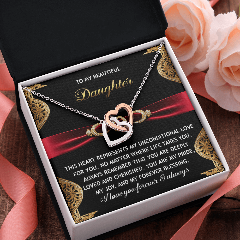 To My Beautiful Daughter - Unconditional Love - Interlocking Hearts Necklace - Mallard Moon Gift Shop