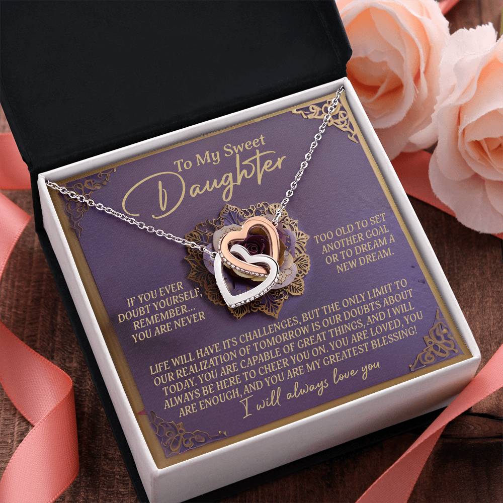 To My Sweet Daughter - You Are My Greatest Blessing - Interlocking Hearts Necklace - Mallard Moon Gift Shop
