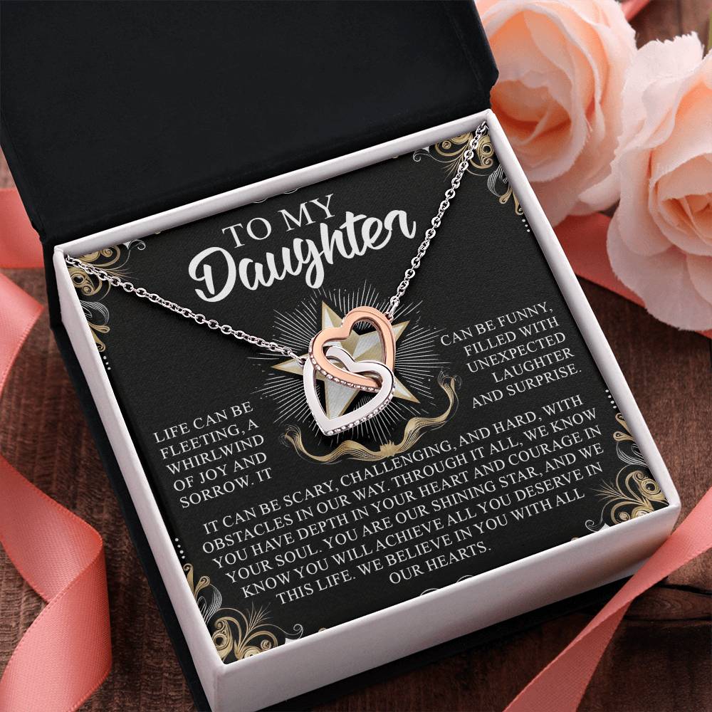 To My Daughter - You Are Our Shining Star - Interlocking Hearts Necklace - Mallard Moon Gift Shop