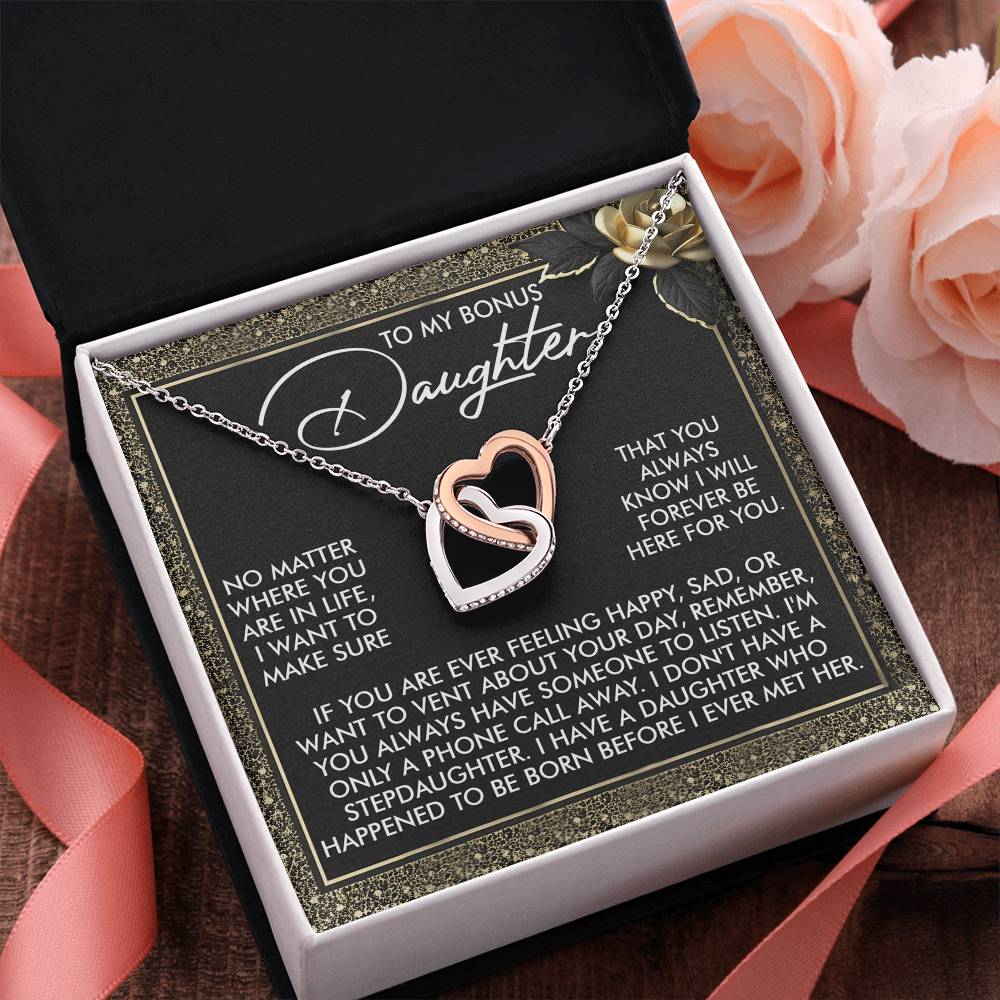 Gift for Bonus Daughter - I Will Forever Be Here for You - Interlocking Hearts Necklace - Mallard Moon Gift Shop