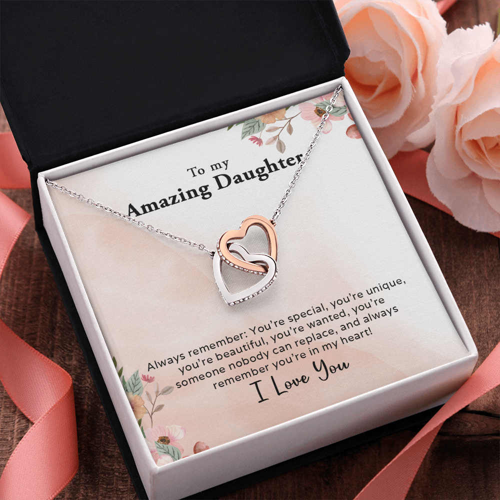 To My Amazing Daughter - Always In My Heart - Interlocking Hearts Necklace - Mallard Moon Gift Shop