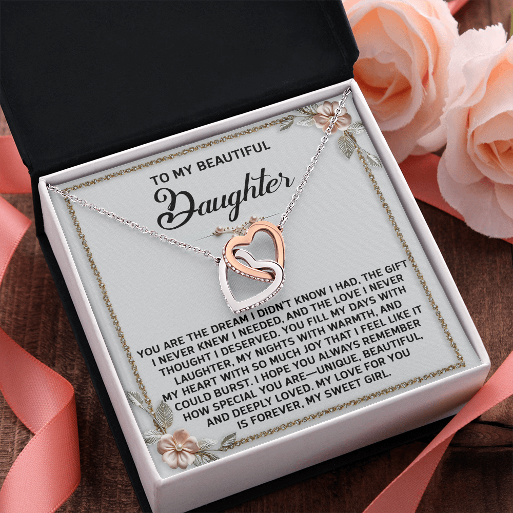To My Beautiful Daughter - A Sentimental Gift of Love & Joy - Interlocking Hearts Necklace - Mallard Moon Gift Shop