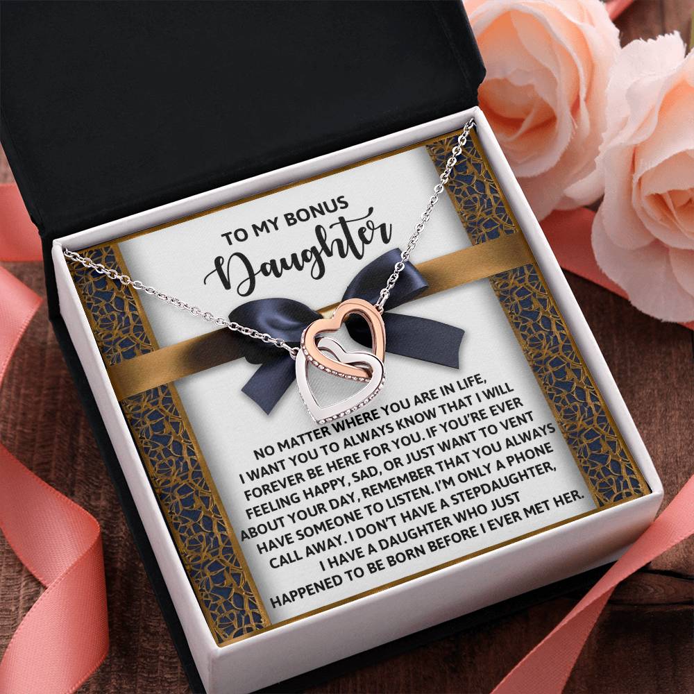 Bonus Daughter Heartfelt Gift Interlocking Hearts Necklace - I'm Only a Phone Call Away - Mallard Moon Gift Shop