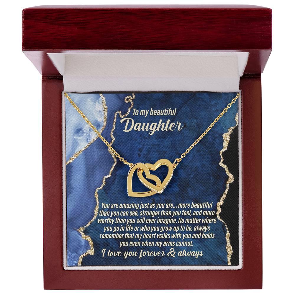 Daughter Inspirational - My Heart Walks with You - Interlocking Hearts Necklace - Mallard Moon Gift Shop