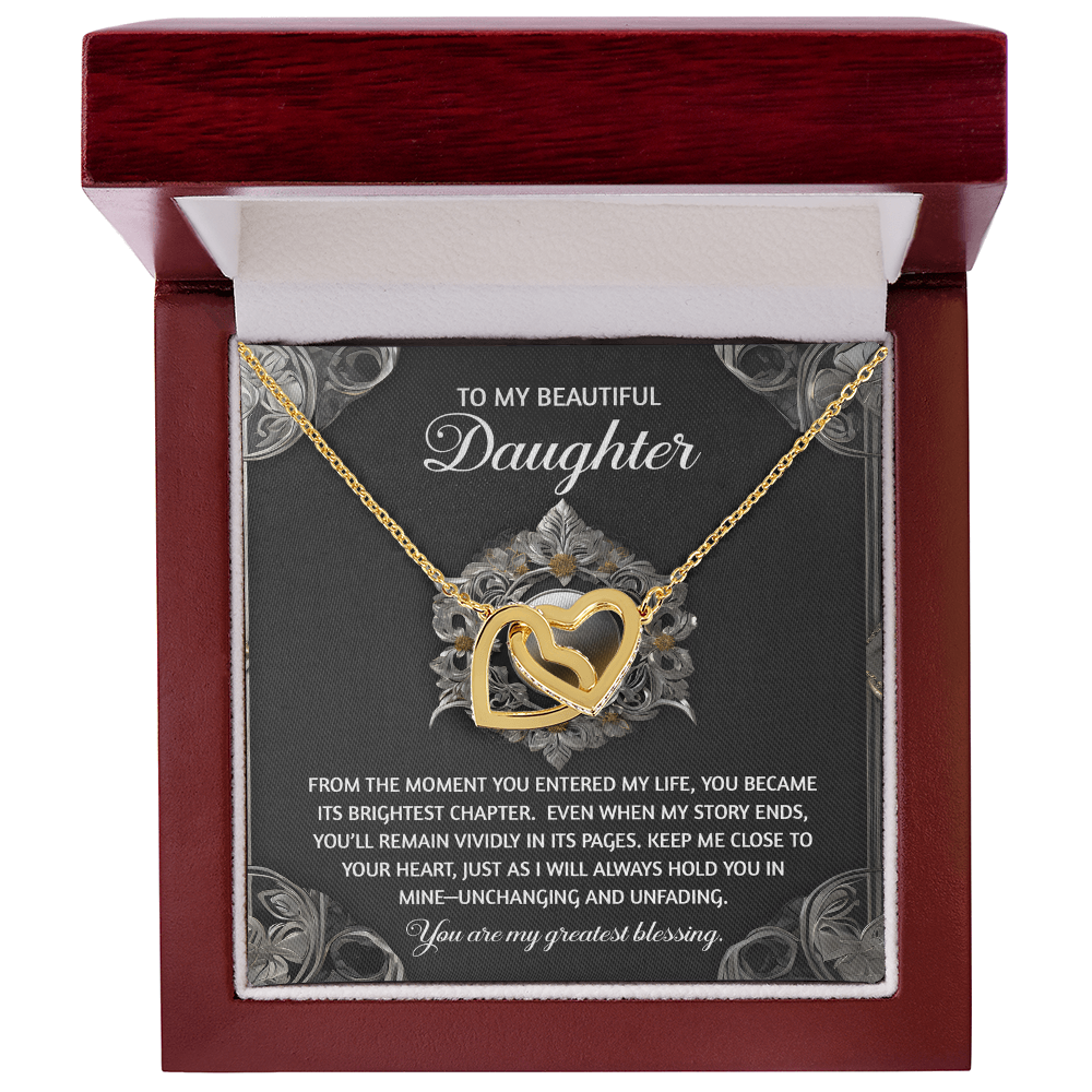 To My Beautiful Daughter - Interlocking Hearts Necklace with Sentimental Message – Birthday, Graduation, Christmas Jewelry – Luxury LED Box Option - Mallard Moon Gift Shop