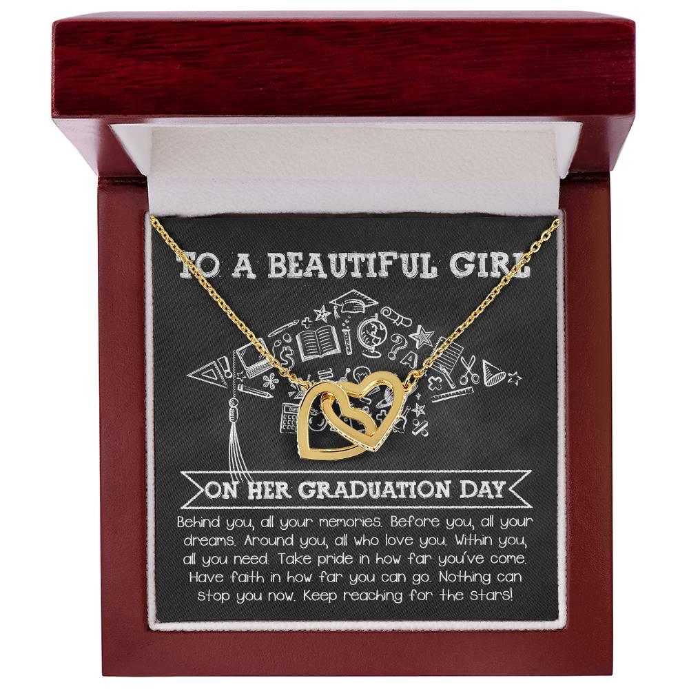 To A Beautiful Girl Graduation Gift Keep Reaching for the Stars Interlocking Hearts Pendant Necklace and Gift Box - Mallard Moon Gift Shop