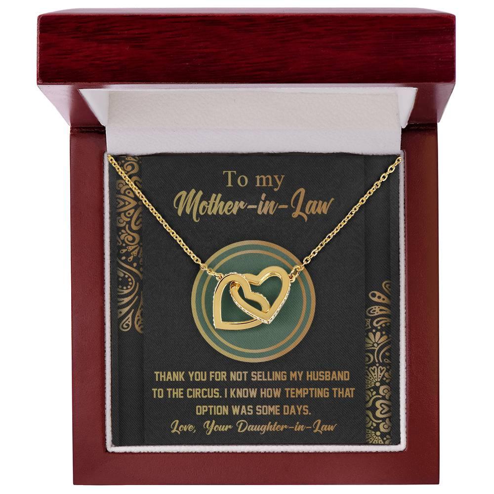 Gift for Mother-in-Law Thank You for Not Selling My Husband to the Circus Cross Interlocking Hearts Necklace - Mallard Moon Gift Shop